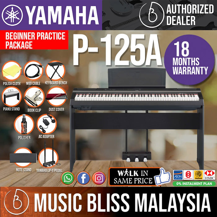 Yamaha P125A 88-Keys Digital Piano with Keyboard Bench Basic Package - Black - Music Bliss Malaysia