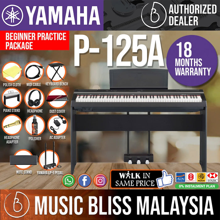 Yamaha P125A 88-Keys Digital Piano Super Value Package - Black - Music Bliss Malaysia