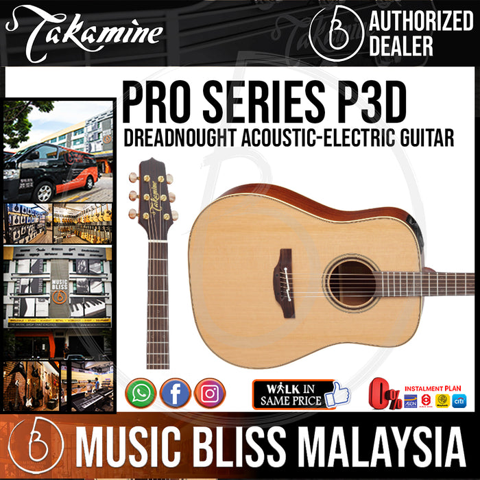 Takamine P3D - (Natural Satin) 6-string Acoustic-electric Guitar with Cedar Top - Music Bliss Malaysia