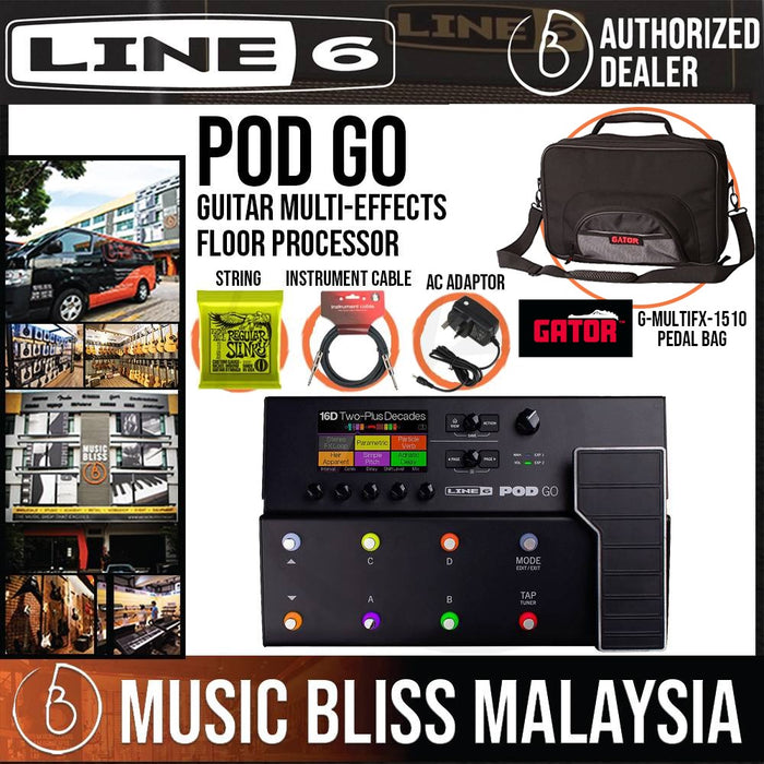 Line 6 POD Go Guitar Multi-effects Floor Processor with Gator  G-MULTIFX-1510 Effects Pedal Bag