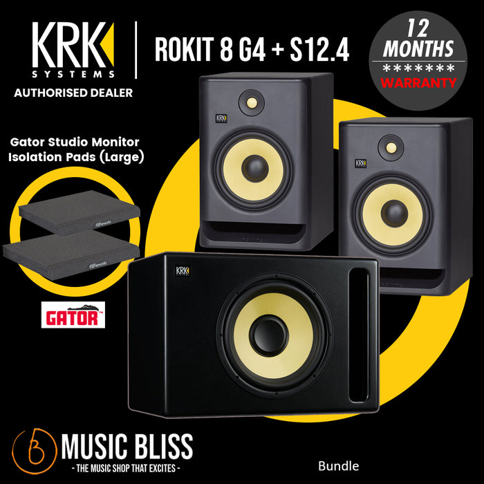 KRK ROKIT 8 G4 8" Powered Studio Monitor with Gator Studio Monitor Isolation Pads - Pair - Music Bliss Malaysia