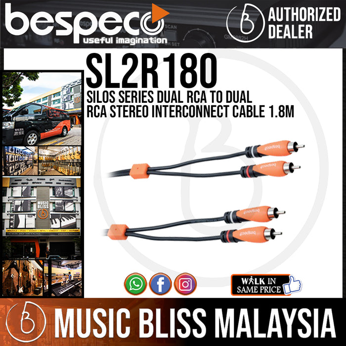 Bespeco SL2R180 Silos Series Dual RCA to Dual RCA Stereo Interconnect Cable 1.8M (SL2R-180) - Music Bliss Malaysia