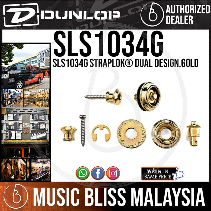 Jim Dunlop SLS1034G Straplok Strap Retainers Dual Design - 24KT Gold Flash - Music Bliss Malaysia