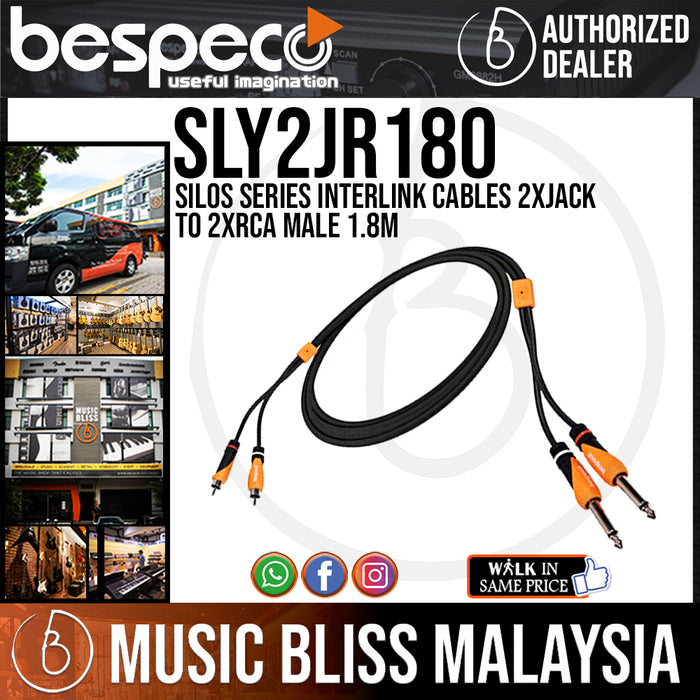 Bespeco SLY2JR180 Silos Series Interlink Cables 2XJACK to 2XRCA Male 1.8M (SLY-2JR180) - Music Bliss Malaysia