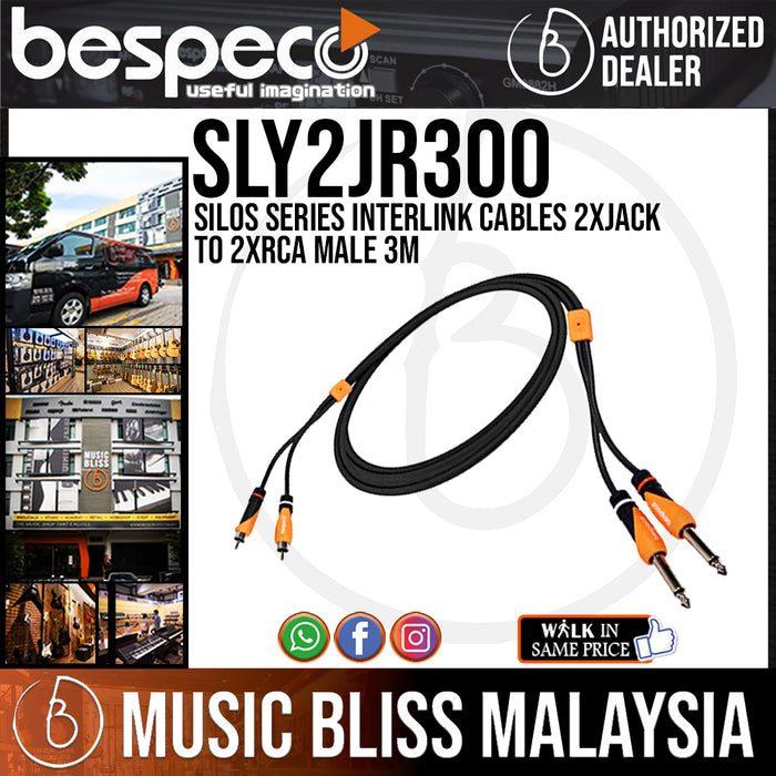 Bespeco SLY2JR300 Silos Series Interlink Cables 2XJACK to 2XRCA Male 3M (SLY-2JR300) - Music Bliss Malaysia