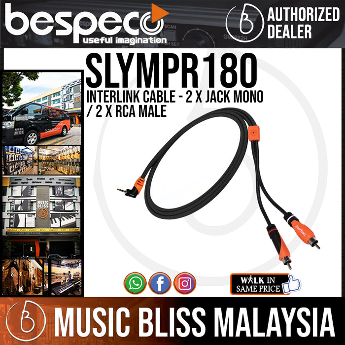 Bespeco SLYMPR180 INTERLINK Cable - 2 x Jack mono / 2 x RCA Male (SLYMPR-180) - Music Bliss Malaysia