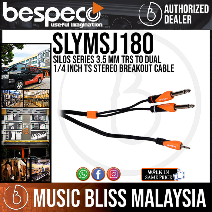 Bespeco SLYMSJ180 Silos Series 3.5 mm TRS to Dual 1/4 inch TS Stereo Breakout Cable (SLYMSJ-180) - Music Bliss Malaysia