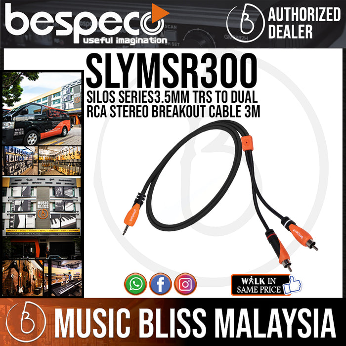 Bespeco SLYMSR300 Silos Series3.5mm TRS to Dual RCA Stereo Breakout Cable 3M (SLYMSR-300) - Music Bliss Malaysia