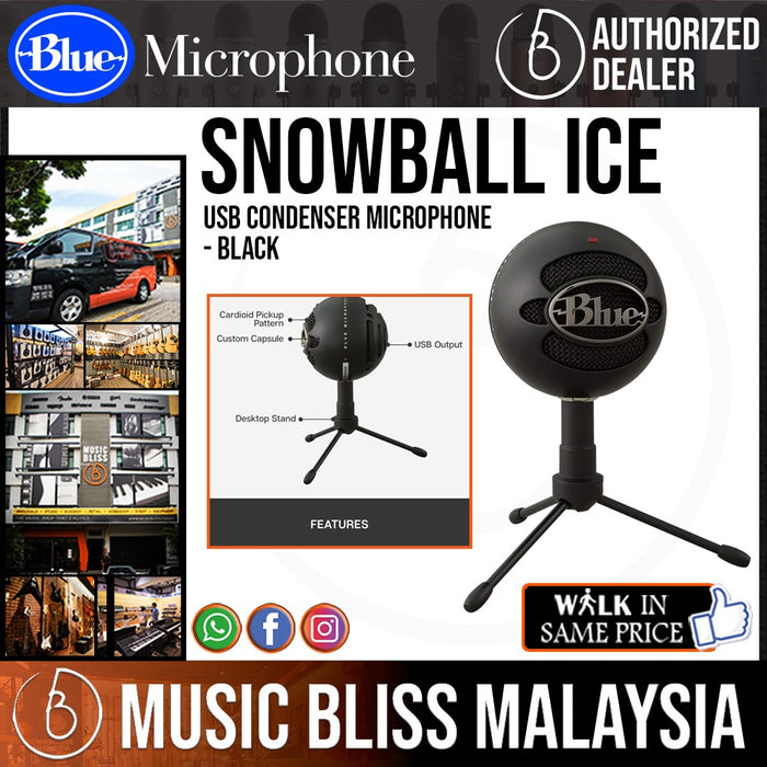Blue Snowball iCE USB Condenser Microphone - Black - Music Bliss Malaysia