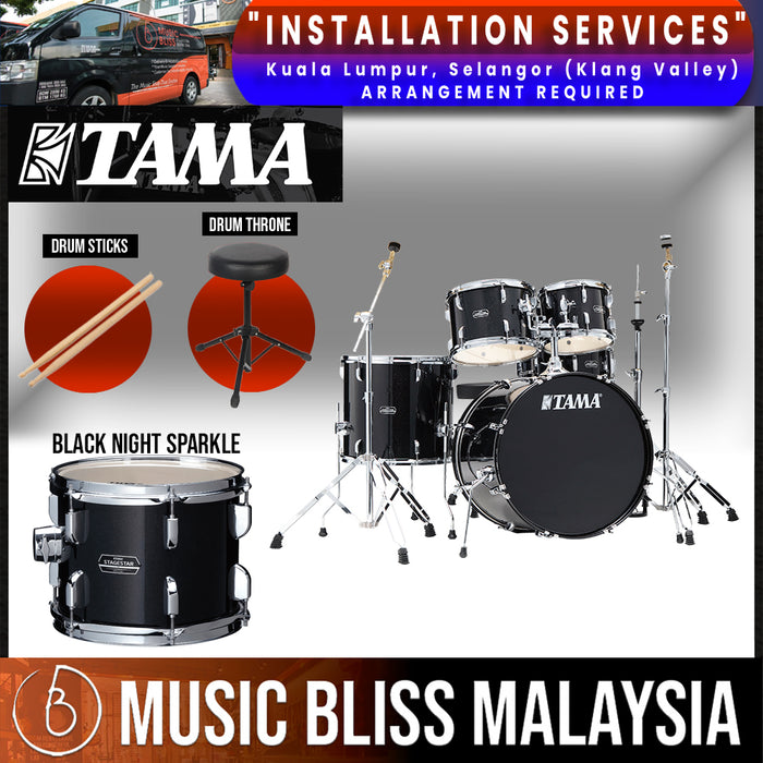 Tama Stagestar 5-piece Drum Set with Drumsticks and Throne - 20" Kick - Black Night Sparkle - Music Bliss Malaysia