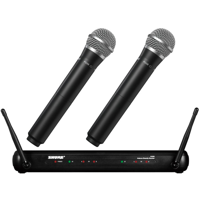 Shure SVX288/PG58 Dual Vocal Wireless System, SVX88 Dual Diversity Receiver  & Dual PG58 Handheld Microphone