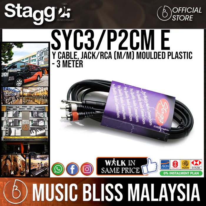 Stagg SYC3/P2CME Y Cable, Jack/RCA (M/M) Moulded Plastic - 3 Meter - Music Bliss Malaysia