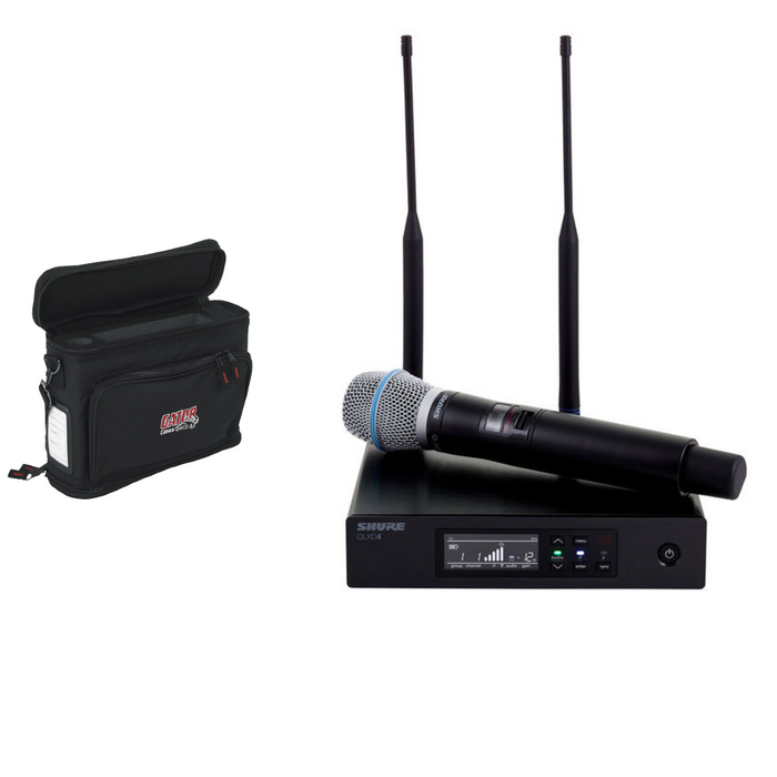 Shure QLXD24/BETA87C Handheld Wireless Microphone System, QLXD4 Wireless Receiver & QLXD2/BETA87C Handheld Transmitter with Free Gator GM-1W Wireless Bag - Music Bliss Malaysia