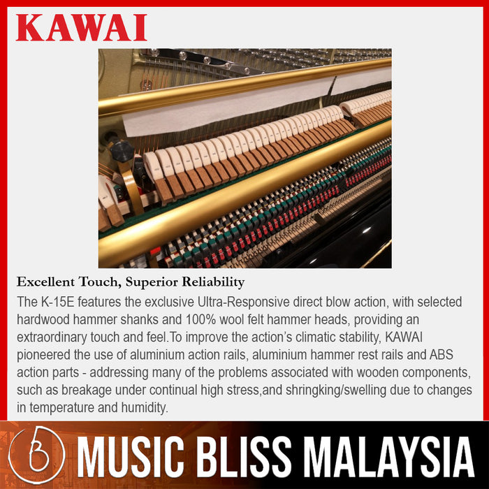Kawai K-15 Continental Upright Piano - Mahogany Polish - Music Bliss Malaysia