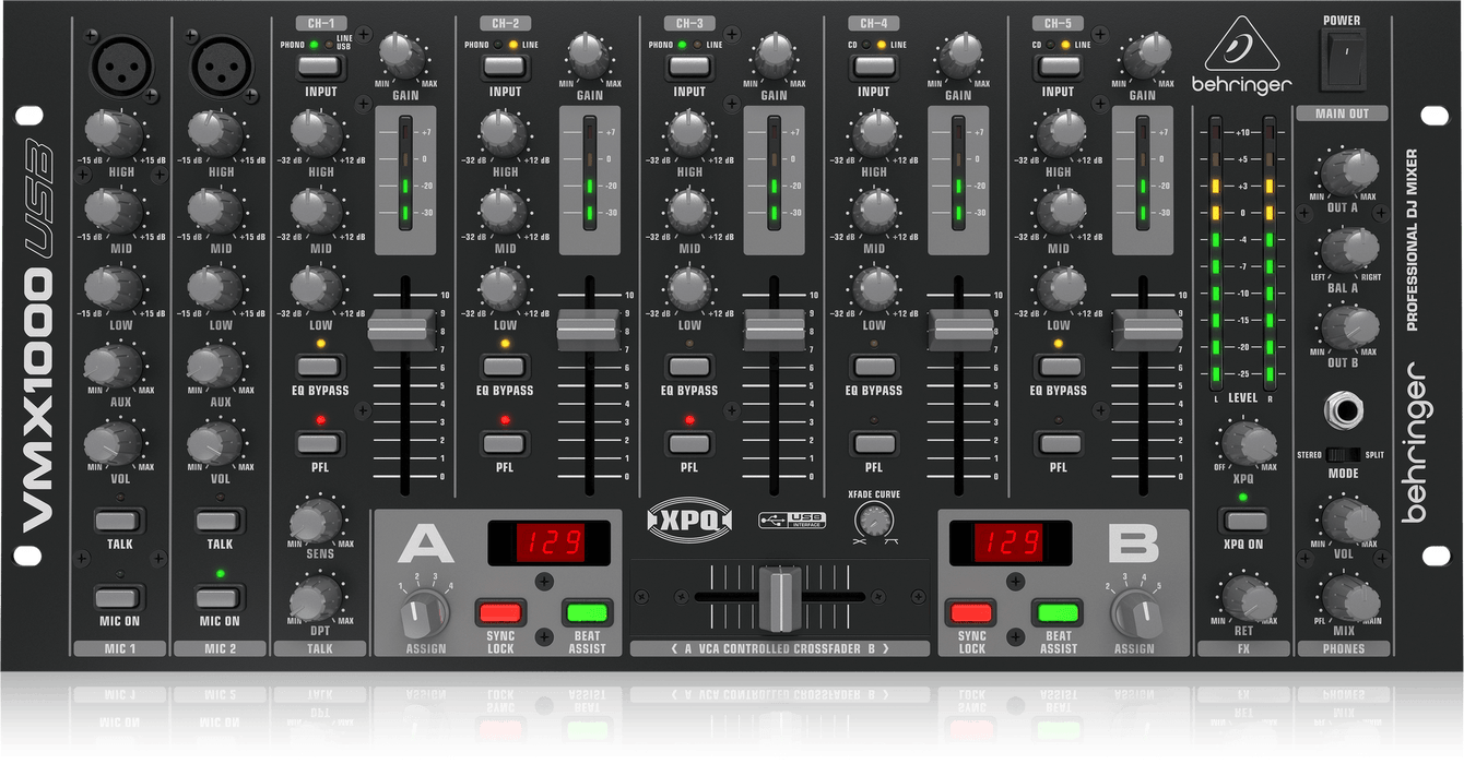 Behringer Pro Mixer VMX1000USB 5-channel DJ Mixer - Music Bliss Malaysia