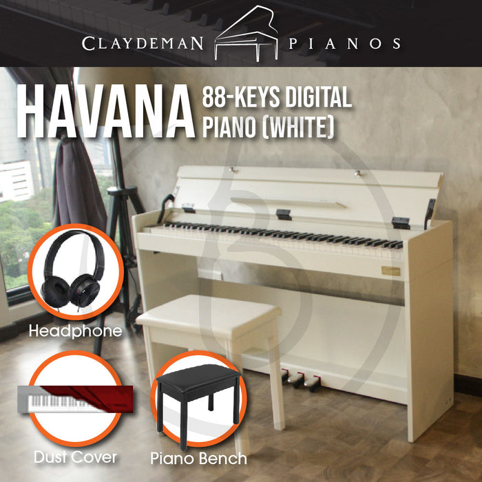 Claydeman Havana MDP-125 88-Keys Home Digital Piano - White (Weighted Keys) - Music Bliss Malaysia