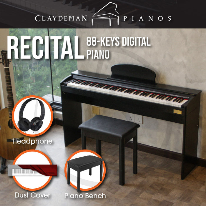 Claydeman Recital K-35 88-Keys Home Digital Piano - Black (Slim Touch Sensitive Non Weighted) - Music Bliss Malaysia
