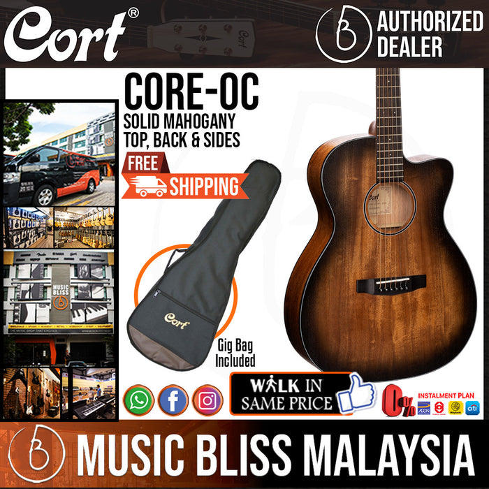 Cort Core-OC Mahogany All-Solid Acoustic Guitar with Bag - Open Pore Black Burst - Music Bliss Malaysia