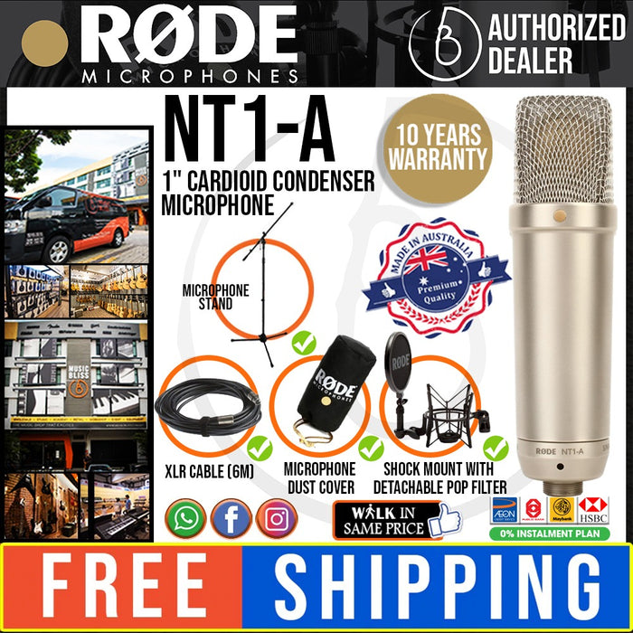 Rode NT1-A Condenser Microphone with FREE Mic Stand 10 Years Warranty [Made in Australia] - Music Bliss Malaysia