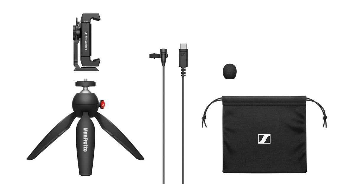 Sennheiser XS Lav USB-C Mobile Kit with Mic, Manfrotto Pixi Stand, Clamp with Cold-Shoe, Pouch & More - Music Bliss Malaysia