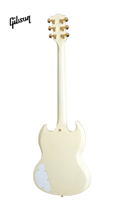 GIBSON 1963 LES PAUL SG CUSTOM REISSUE 3-PICKUP WITH MAESTRO VIBROLA VOS ELECTRIC GUITAR - CLASSIC WHITE - Music Bliss Malaysia