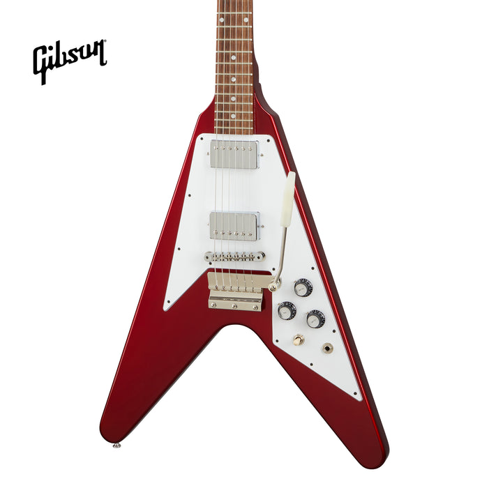 GIBSON 1967 MAHOGANY FLYING V REISSUE WITH MAESTRO VIBROLA GLOSS ELECTRIC GUITAR - SPARKLING BURGUNDY - Music Bliss Malaysia