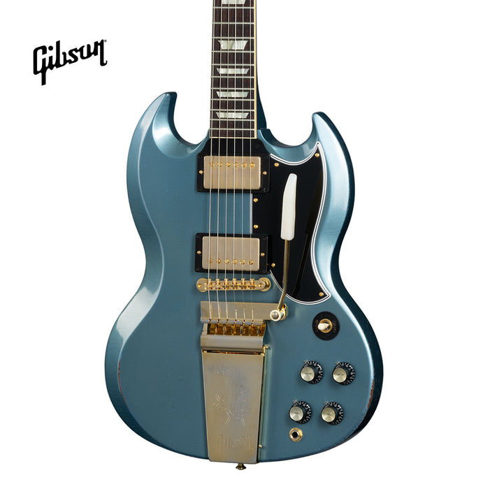 GIBSON 1964 SG STANDARD REISSUE WITH MAESTRO VIBROLA LIGHT AGED ELECTRIC GUITAR - ANTIQUE PELHAM BLUE - Music Bliss Malaysia