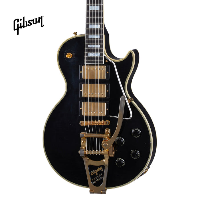 GIBSON 1957 LES PAUL CUSTOM REISSUE 3-PICKUP BIGSBY LIGHT AGED ELECTRIC GUITAR - EBONY - Music Bliss Malaysia