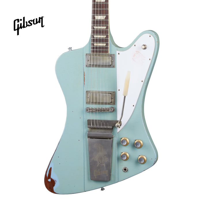 GIBSON 1963 FIREBIRD V WITH MAESTRO VIBROLA HEAVY AGED ELECTRIC GUITAR - ANTIQUE FROST BLUE - Music Bliss Malaysia