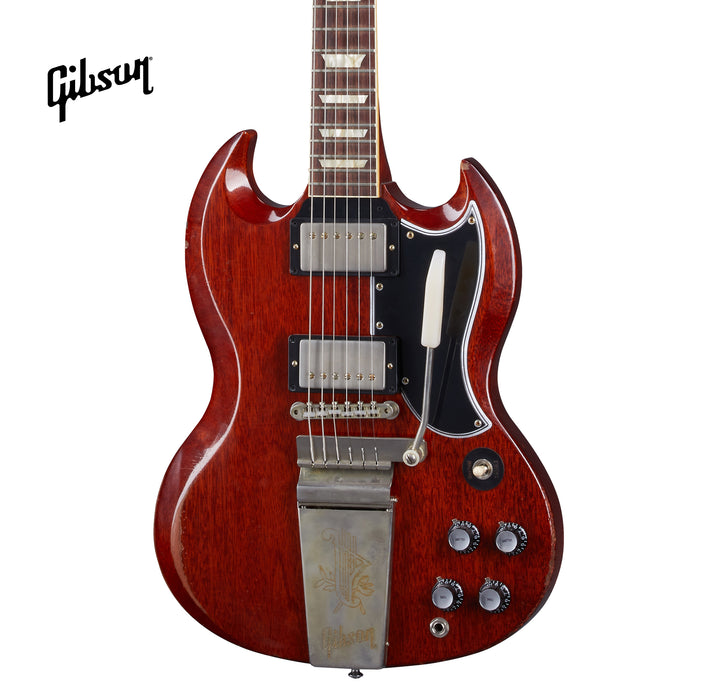 GIBSON 1964 SG STANDARD REISSUE WITH MAESTRO VIBROLA HEAVY AGED ELECTRIC GUITAR - FADED CHERRY - Music Bliss Malaysia