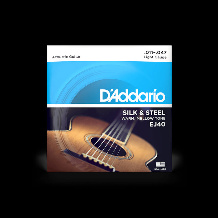 D'Addario EJ40 Silk and Steel Folk Acoustic Guitar Strings - .011-.047 - Music Bliss Malaysia