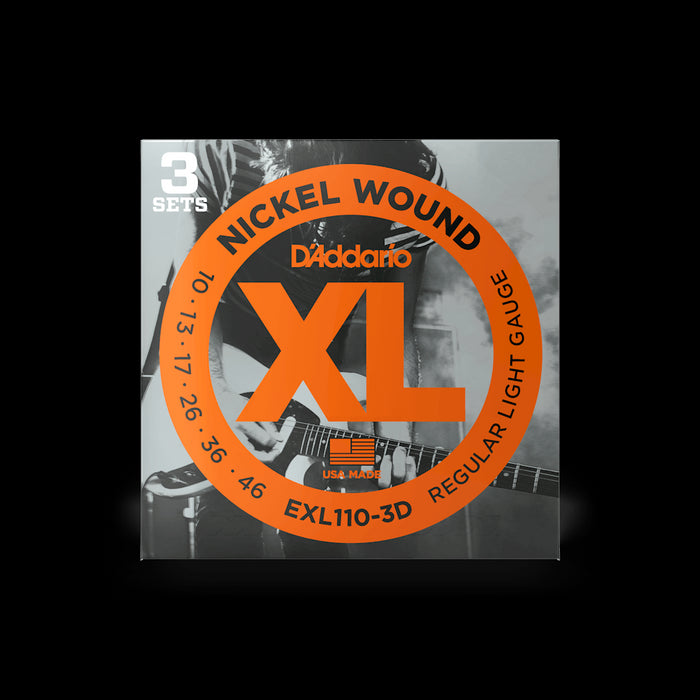D'Addario EXL110-3D Nickel Wound Electric Strings -.010-.046 Regular Light 3-Pack - Music Bliss Malaysia