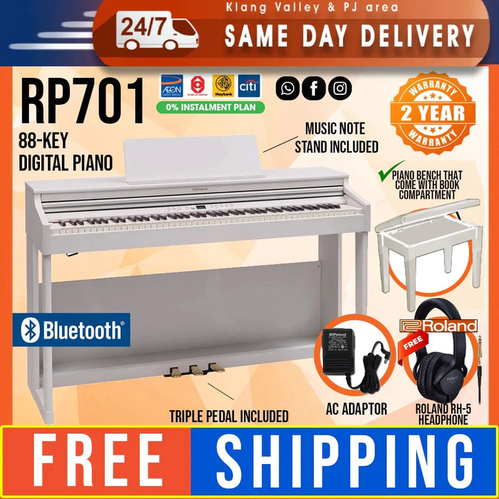 Roland RP-701 88-key Digital Piano - White Finish - Music Bliss Malaysia