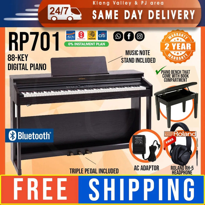 Roland RP-701 88-key Digital Piano - Dark Rosewood Finish - Music Bliss Malaysia