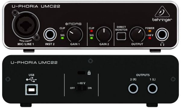 Behringer Audiophile 2x2 USB Audio Interface with Midas Mic Preamplifier (UMC22 / UMC-22 / UMC 22) *Crazy Sales Promotion* - Music Bliss Malaysia